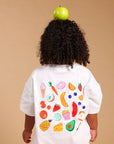 Snack club tee with food illustrations printed on the back